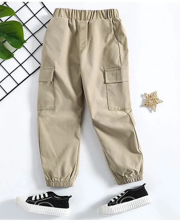 Trampoline Cotton Woven Cargo Trousers With 4 Pockets - Beige